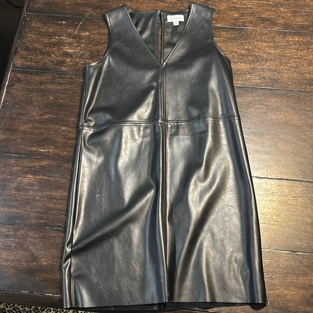 Evereve Black Faux Leather Mini Dress Like New!